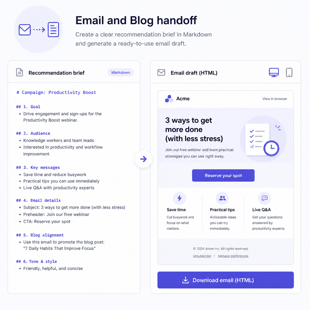 Email & Blog handoff UI illustration